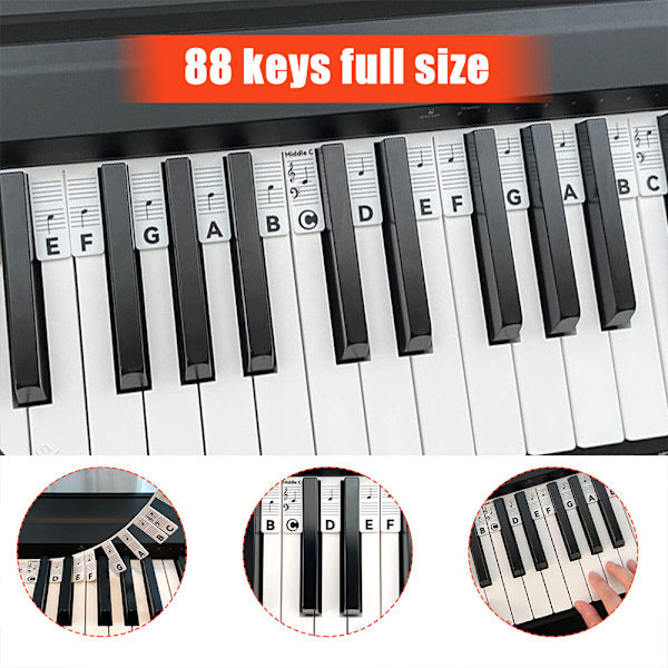 88-tangenters silikonpiano-tastatur med noteklistremerker for nybegynnere Black and white