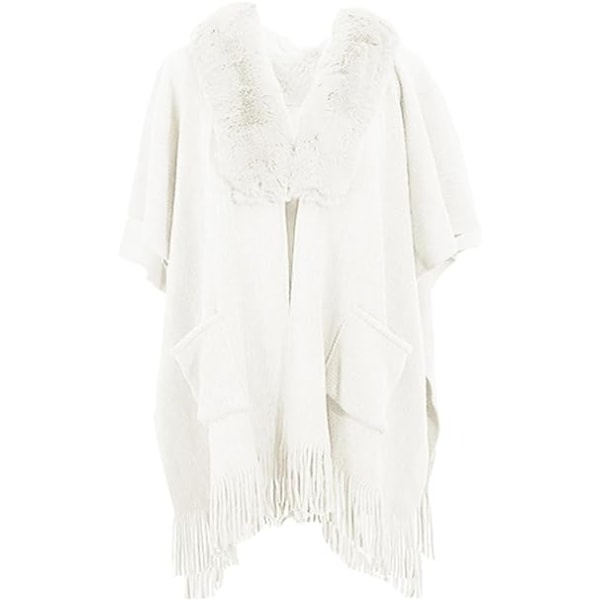 1 stk Ponchosjal (Hvit) Dame Vinter Elegant Genser Cape Lommer