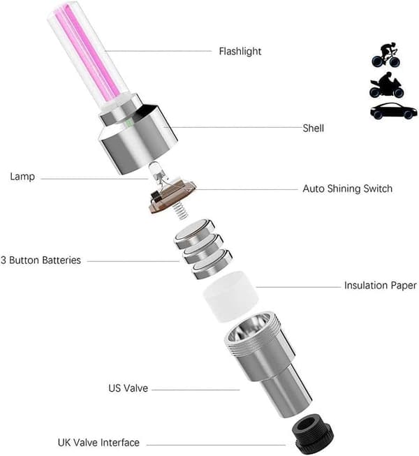 LED-pyörän venttiilin kannat (sekoitetut värit)