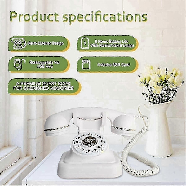 Audio Gästtelefon Retro Rotary Audio Gästbok Telefon Meddelandeinspelare Vintage Telefon-bra-Perfekt[qb] White
