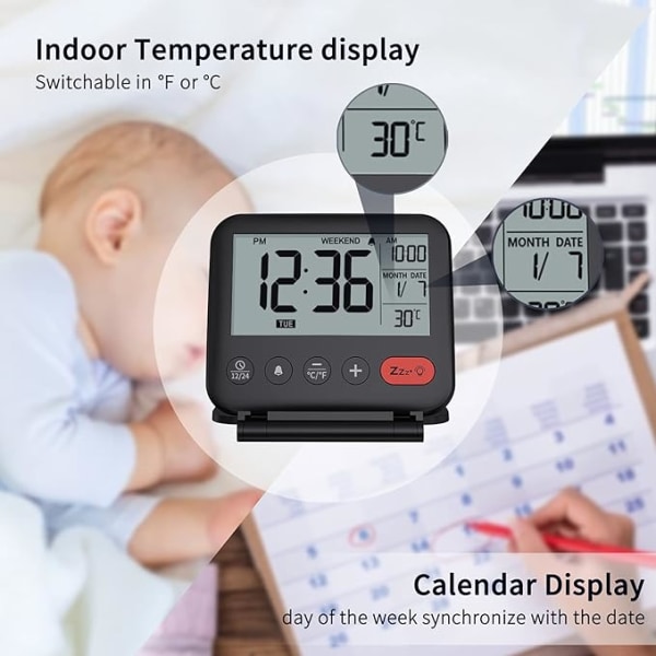 Matkakello Mini Kannettava LCD Taustavalaistu Digitaalinen Kello C