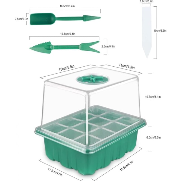 Ny 5-delad Mini Växthusuppsättning, med Fullspektrum Solljus, Inomhus Växthusodlingsbricka med Lock och Ventilation, 10 Etiketter, 2 Verktyg