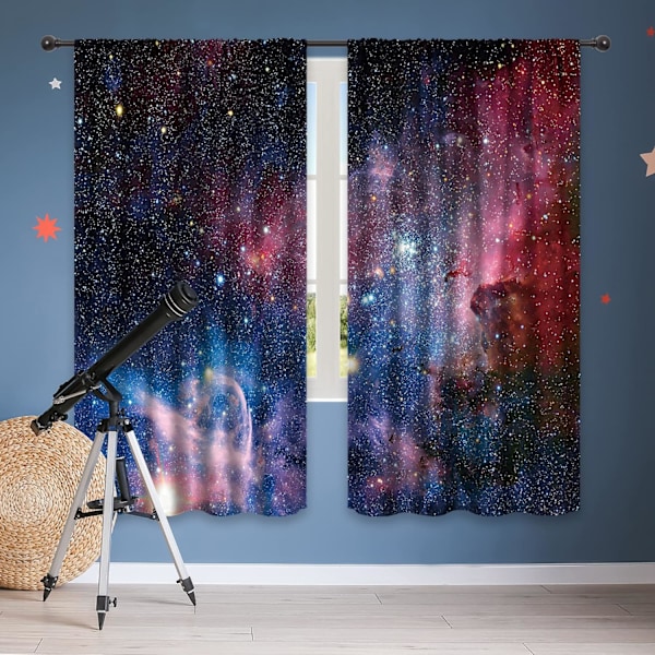 Barneromsgardiner for gutter, ytre rom, verdensrom (2 stykker 39 tommer * 70 tommer, 100 cm * 180 cm) Blå planet tåke kosmisk svart psykedelisk