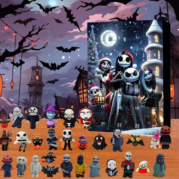 Halloween-Adventskalender 2024 Uppgraderad Adventskalender, Nightmare, Kalender Innehåller 24 Gåvor, Halloween Läskig Docka Skräckfigurer Present till Barn (C) Halloween new c