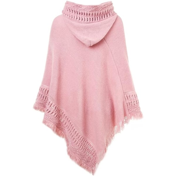 Chic virkat huva Poncho Cape (rosa) för höst-vinterkvinnor