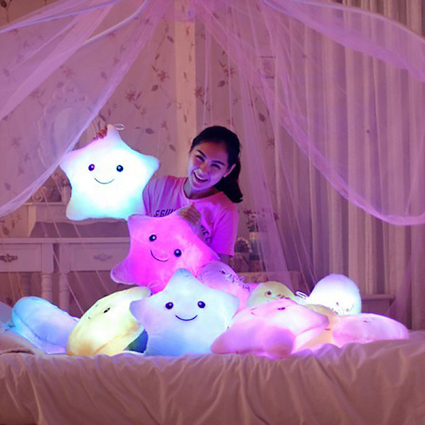 Luminous pute Myk plysj leketøy Fargerike stjerner Pute - spot salg Pink