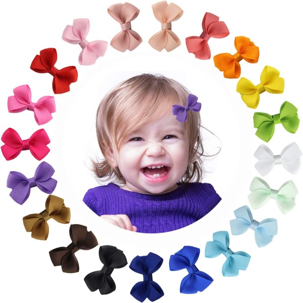 20 färger 2\" Boutique Mini Baby Hår Båge Grosgrain Ribbon Hår Bågar Alligator Klämmor Baby Hår Tillbehör Småbarn Barn