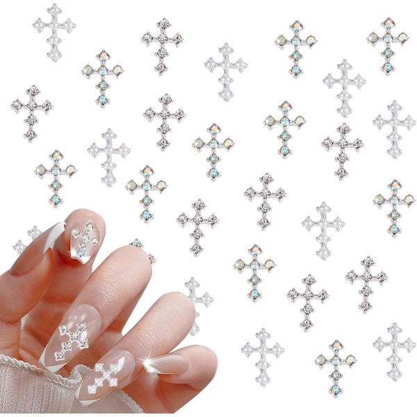 30 st Kors Nageldekorationer, Silver Pärl Nagelstrass, 3D Mini Nagelsmycken Antik Stil Nagel [qb]