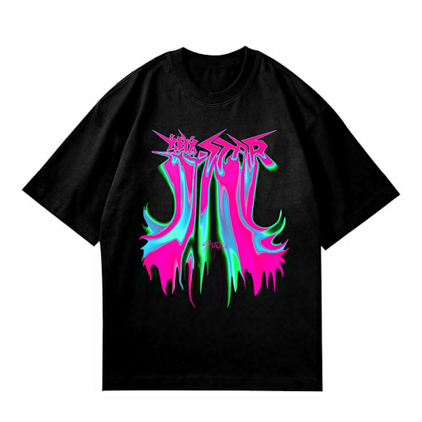 Kpop Stray Kids Rock Star Album Paidat Naiset Miehet Streetwear Lyhythihainen Topit Fanit T-paita Lahja Musta Musta Musta Black XXL