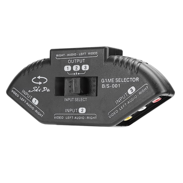 3 i 1 ut lyd- og video-RCA-splitter svart bryter med AV-kabel for DVD VCD VCR Svart