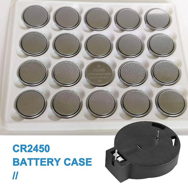 2 stk. CR2450 Møntcelle Batteriholder Etui 2 Pin Sort - MXBC