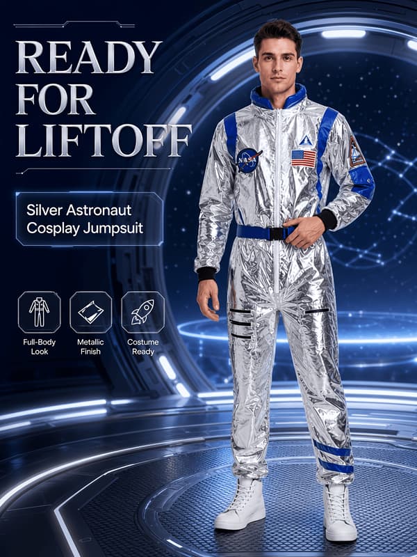 Astronaut-kostume til voksne mænd til Halloween, karneval og udklædningsfester XXL Blue
