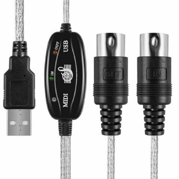 USB IN-OUT MIDI-kabelkonverter PC till musiktangentbord Adapter Svart One Size