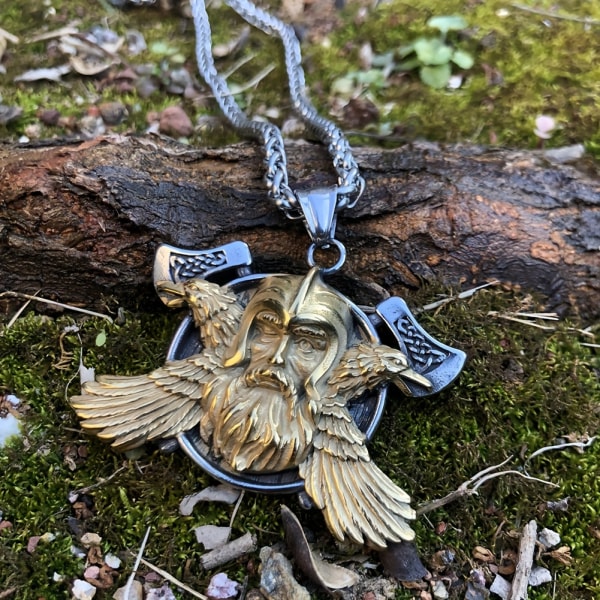 1 st herrhalsband, Viking Odins yxa herrhängsmycken Gold And Silver