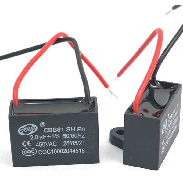 2 stk. CBB61 2uF 450V AC 50/60Hz ventilatormotorkondensator