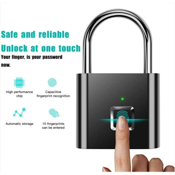 Fingeravtryckslås, IP67 Vattentät Säkerhetsnyckellös Säkerhet USB Uppladdningsbart Lås för Inomhus- och Utomhusbruk, Svart MNS