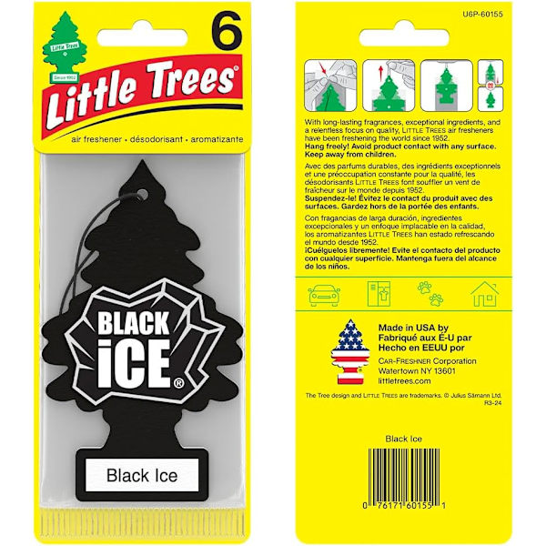 LITTLE TREES Auton Ilmanraikastin. Riippuva Puu Tarjoaa Pitkäkestoisen Tuoksun Autoon tai Kotiin. Black Ice, 24 Ilmanraikastinta