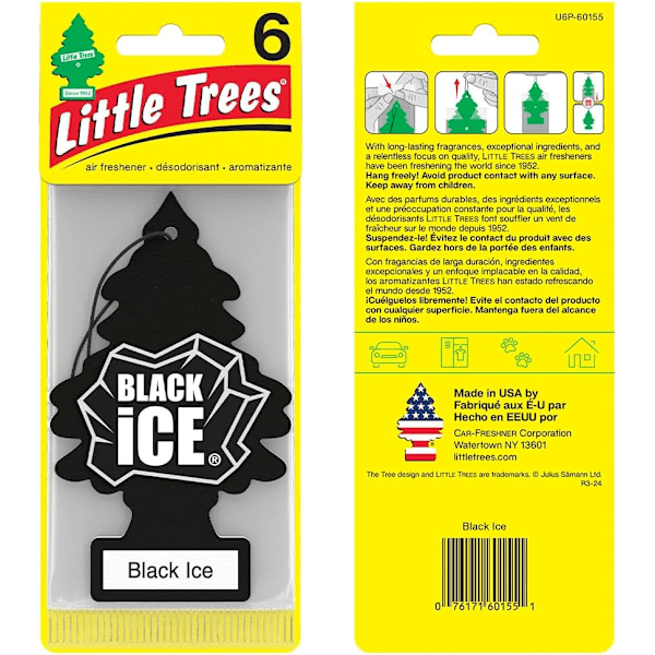 LITTLE TREES Luftfräschare för Bil. Hängande Träd Ger Långvarig Doft för Bil eller Hem. Black Ice, 24 Luftfräschare