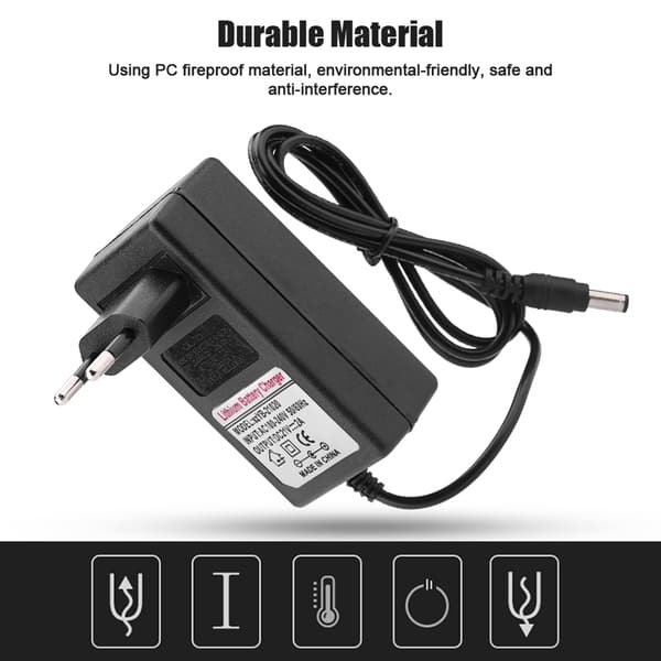AC 100-240V DC 21V 2A Säker laddningsadapter för litiumjonbatteri, EU-kontakt