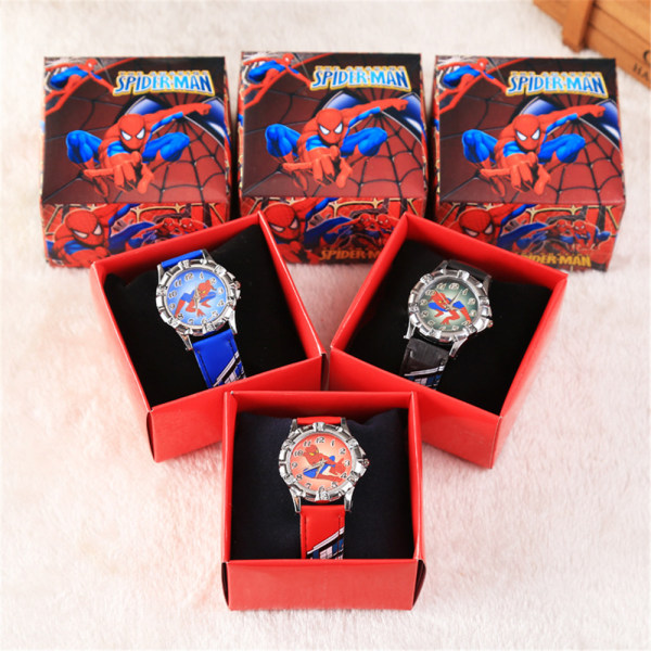 Børns Spiderman tegneserie læderrem mekanisk ur gave Black