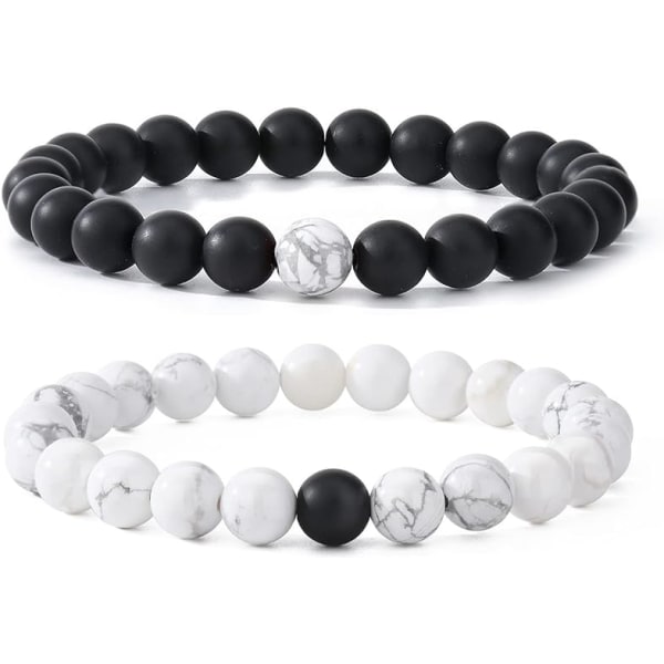 8MM Mens Pearl Bracelet Pair Matching Bracelet Set Matte Low