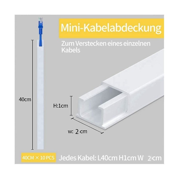 4m sähkökaapelikanava, kaapelipidike seinälle yhdelle johdolle, maalattava PVC, kaapelikanava 10p
