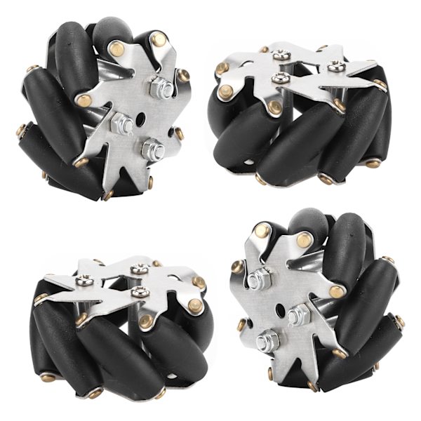 4 stk 48 mm slitesterke stålmekanumhjulsett venstre og høyre hjul for robotbil 14209