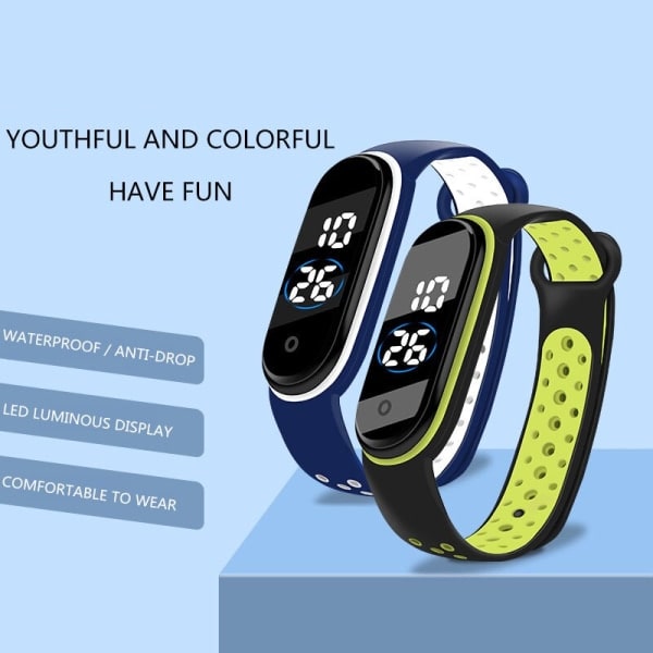 Børneure Drenge Piger Led Ur Mode Rektangulær Skive Blød Silikone Rem Digitale Armbåndsure Kvinder Mænd Unisex Sort Grøn