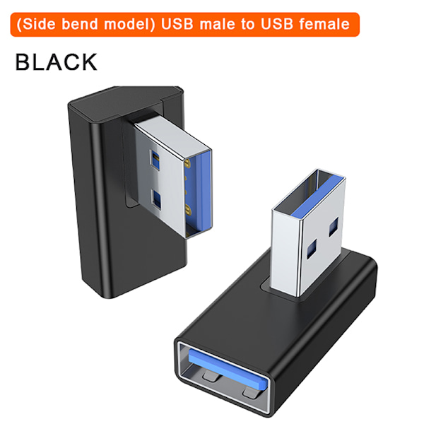 90 Grader Venstre Høyre Opp Ned Vinklet USB 3.0 A Hann Til Hunn Ex Svart Svart[qb] Black 2