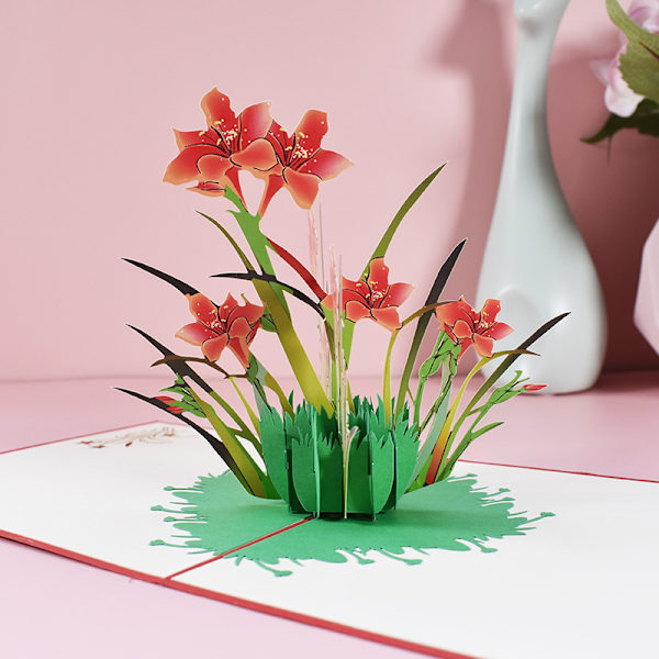 Käsityönä tehdyt 3D-kukka-aiheiset kiitoskortit, kiitospäivän kortit, äitienpäivän onnittelukortit, lahjakortit kirjekuorilla äidille Daffodils