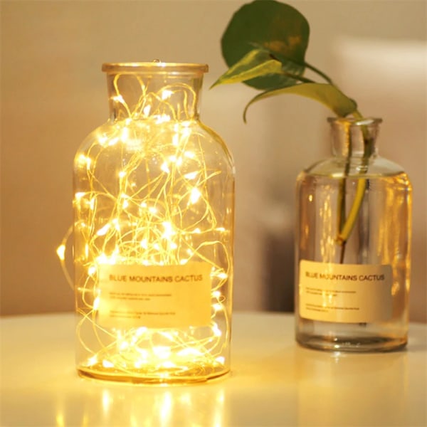 Fairy String Lights Micro Rice Kobbertråd Julelys 20LED Batteridrevet Varm Hvid Warm White 2m20LED