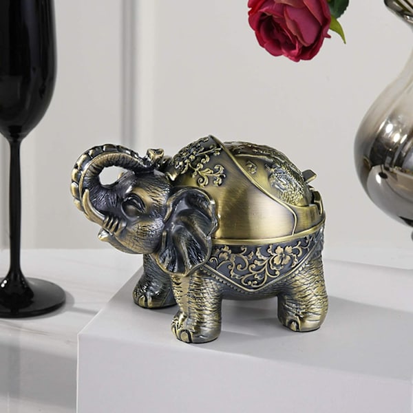 Askebeger, askebeger med lokk, vindtett elefant (bronse)