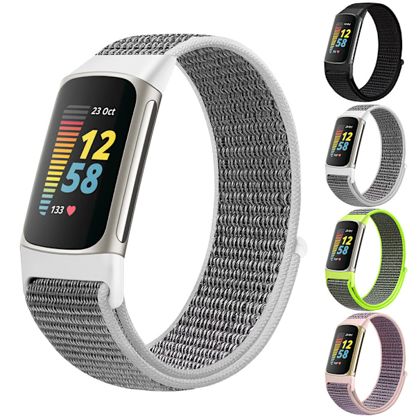 Band kompatibel med Fitbit Charge 5 Mjuk Nylon Armband Silver