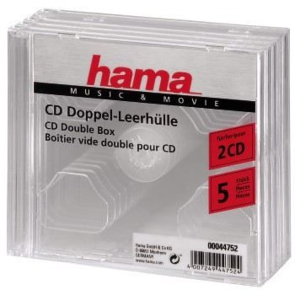 HAMA - Läpinäkyvä kotelo 2 CD:lle - 5 kpl