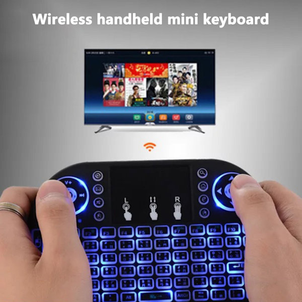 Bakgrundsbelyst Mini Trådlöst Tangentbord, Handhållen Fjärrkontroll med Touchpad Mus
