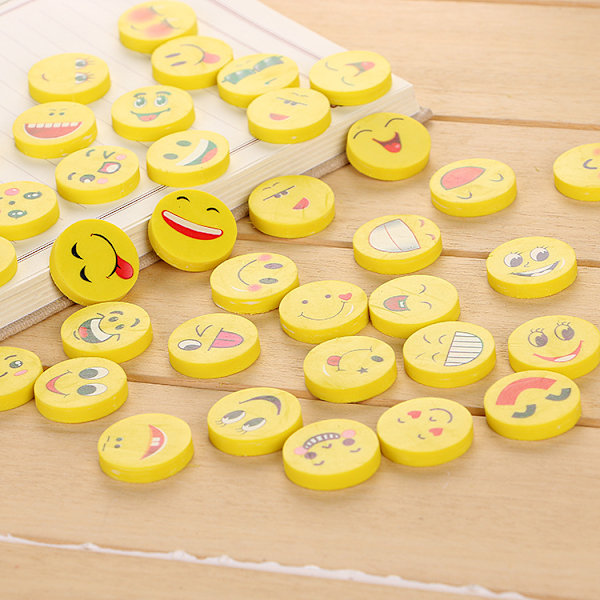 Viskelæder, pakke med 16, Smiley-viskelæder, blyantsviskelæder, viskelæder til K