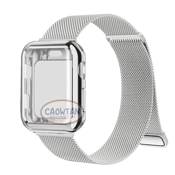 Milanese Case+ Rem for Apple Watch Band Ultra 49MM 41mm 40mm 44mm 38mm 42mm TPU-skjerm Iwatch Series 9 8 7 6 SE 5 4 Correa 45mm Silv Silver 44mm-Series 6 5 4 SE