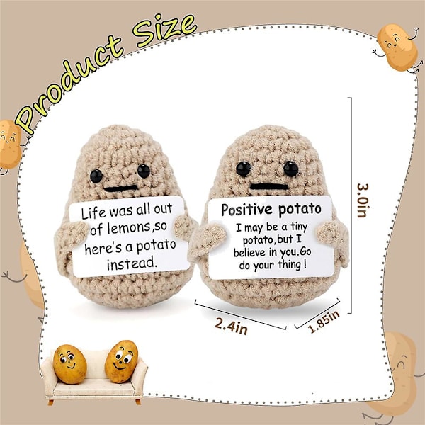 Mini hauska positiivinen elämäperuna, 3\" mielenkiintoinen neulottu villaperuna Tee elämäperuna Life Potato 2Pcs