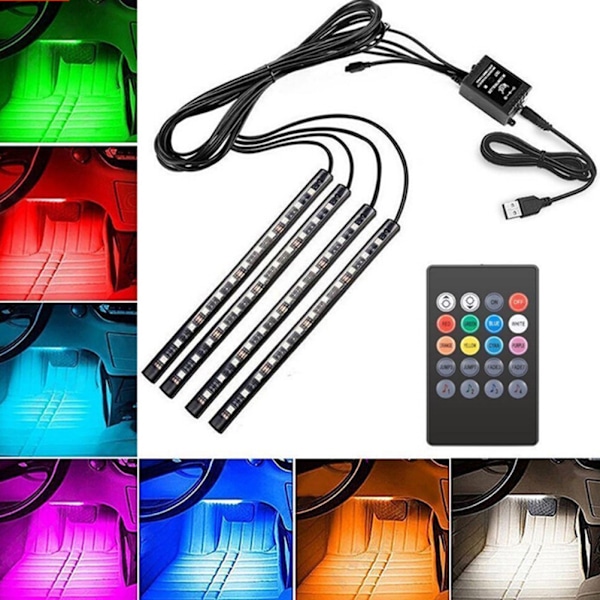 4x 12LED RGB auton sisätilojen tunnelmavalot