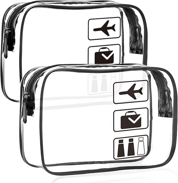 Genomskinliga necessärer för resor, 2-pack med dragkedja, vattentät PVC.