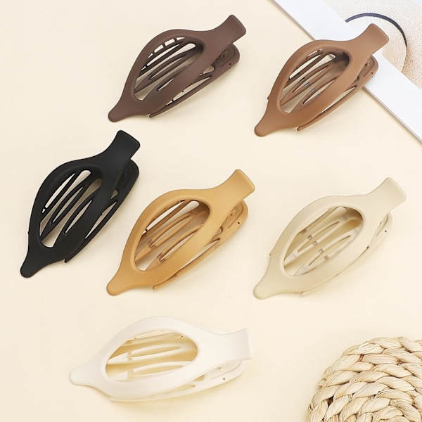 Flate hårklyper 6 stk Lay Down Claw Clips Hårtilbehør for kvinner - Brun[qb]