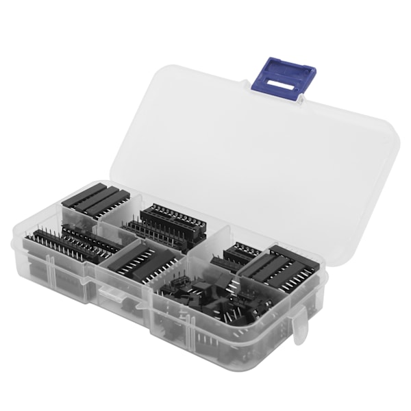 66 stk IC-brikkesokkel Flat Pin DIP integrert kretskomponent sortimentsett 2,54 mm