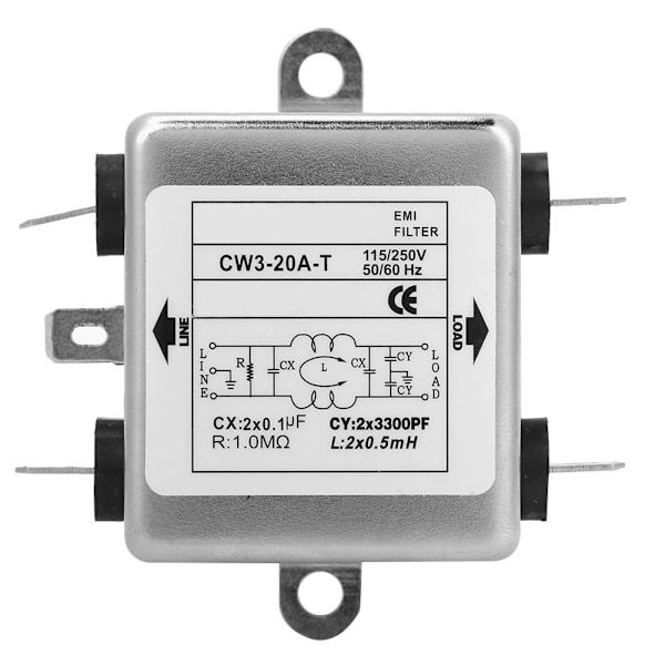 CW3-20A T Yksivaiheinen vaihesuodatin yksivaiheiselle virtalähteelle 115V/250V 50/60Hz