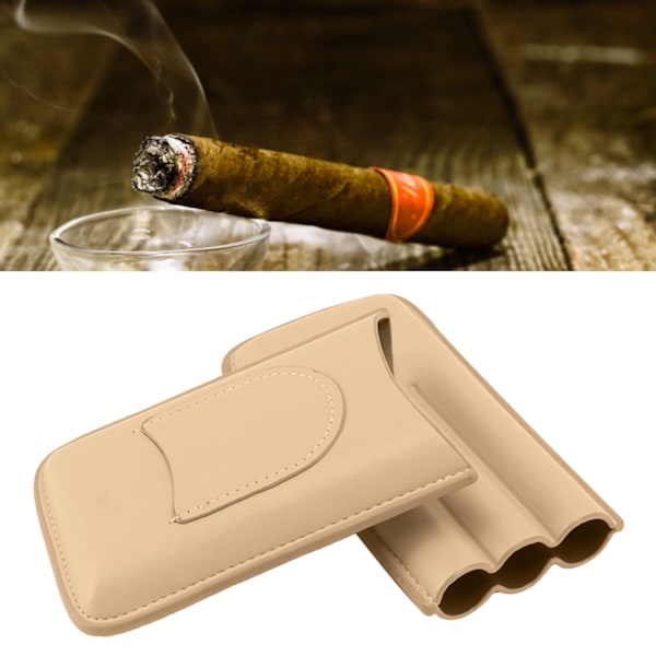 Högkvalitativt cigarrfodral i läder, modernt bärbart resefodral för 3 cigarrer, lyxigt guld
