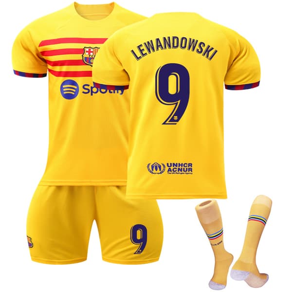 Barcelona 2022-23 Lewandowski gul bortatröja[qb] M(170-175cm)