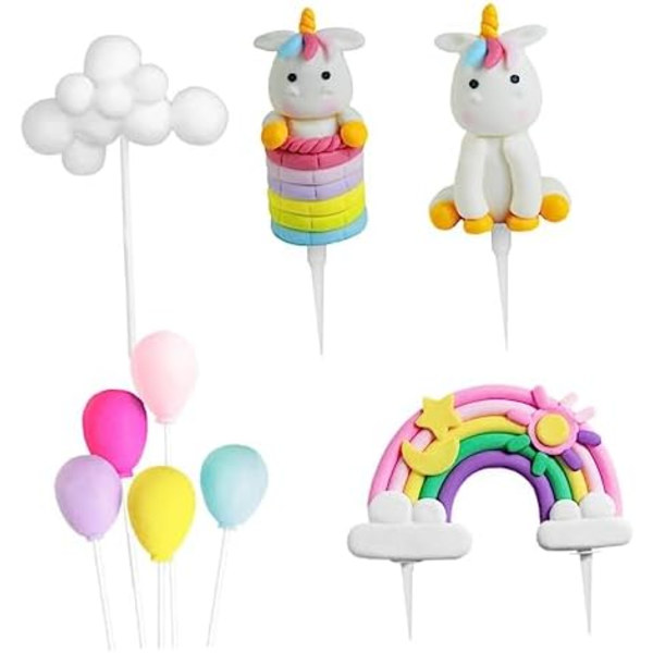 1 sarja leivonta koriste ilmapallo Cupcake Topper Unicorn kakku koristeet sateenkaari kakku Topper tytöt lapset syntymäpäivä kakku Topper lapset kakku sarjakuva