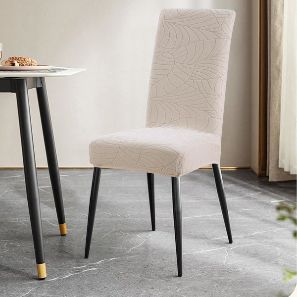 4-pack julstolsöverdrag stretch avtagbar tvättbar matsal löv-beige Leaves-beige 6
