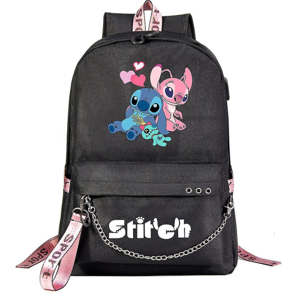 Lilo & Stitch Ryggsäck med USB-port - Canvas Bokväska Ryggsäck för Pojkar och Flickor - Studenter Skolväska Resa Mochilas1