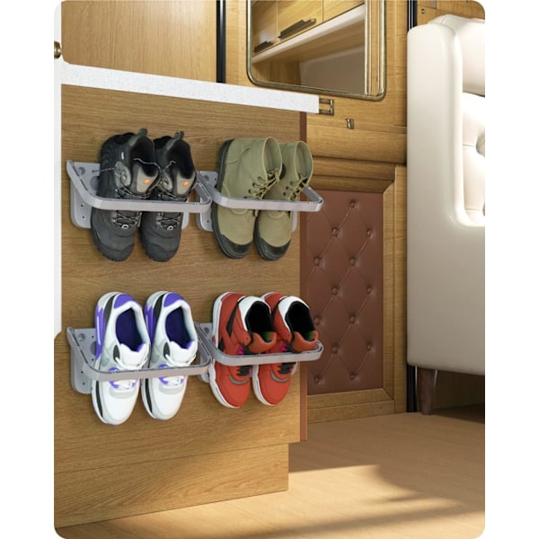 4 pcs Gray collapsible wall-mounted shoe shelf, collapsible shoe shelf Ha