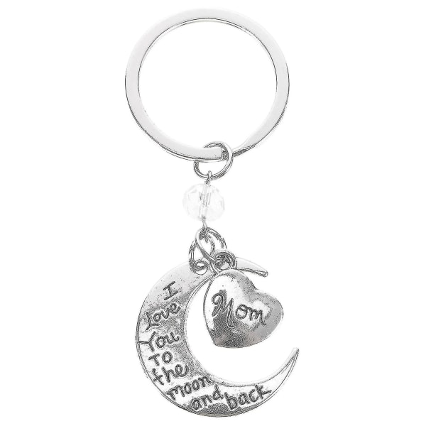 Love Mom Letters Moon Heart Pendant Mother's Day Keychains Gifts For Women Pendulum Key Ring (Silver)